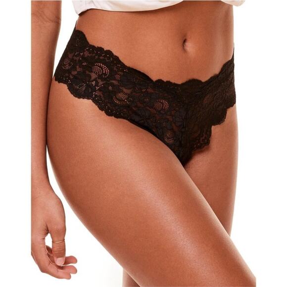 ADORE ME Elegant Black Lace Pearl Thong, NWT - Picture 2 of 3